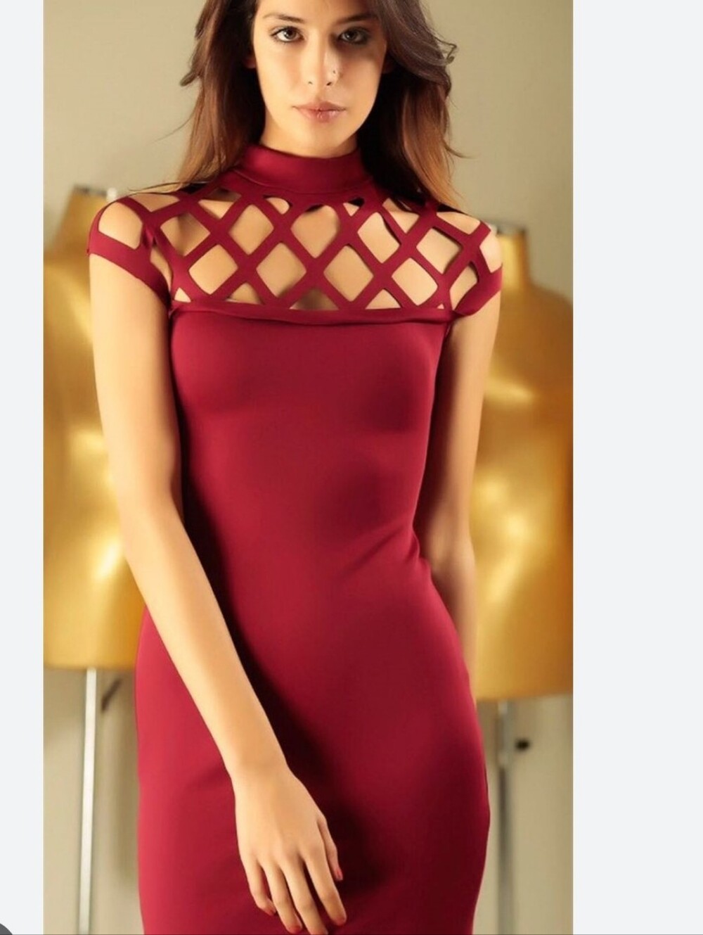 Boohoo Wine Lattice Cutout Mini Bodycon Dress